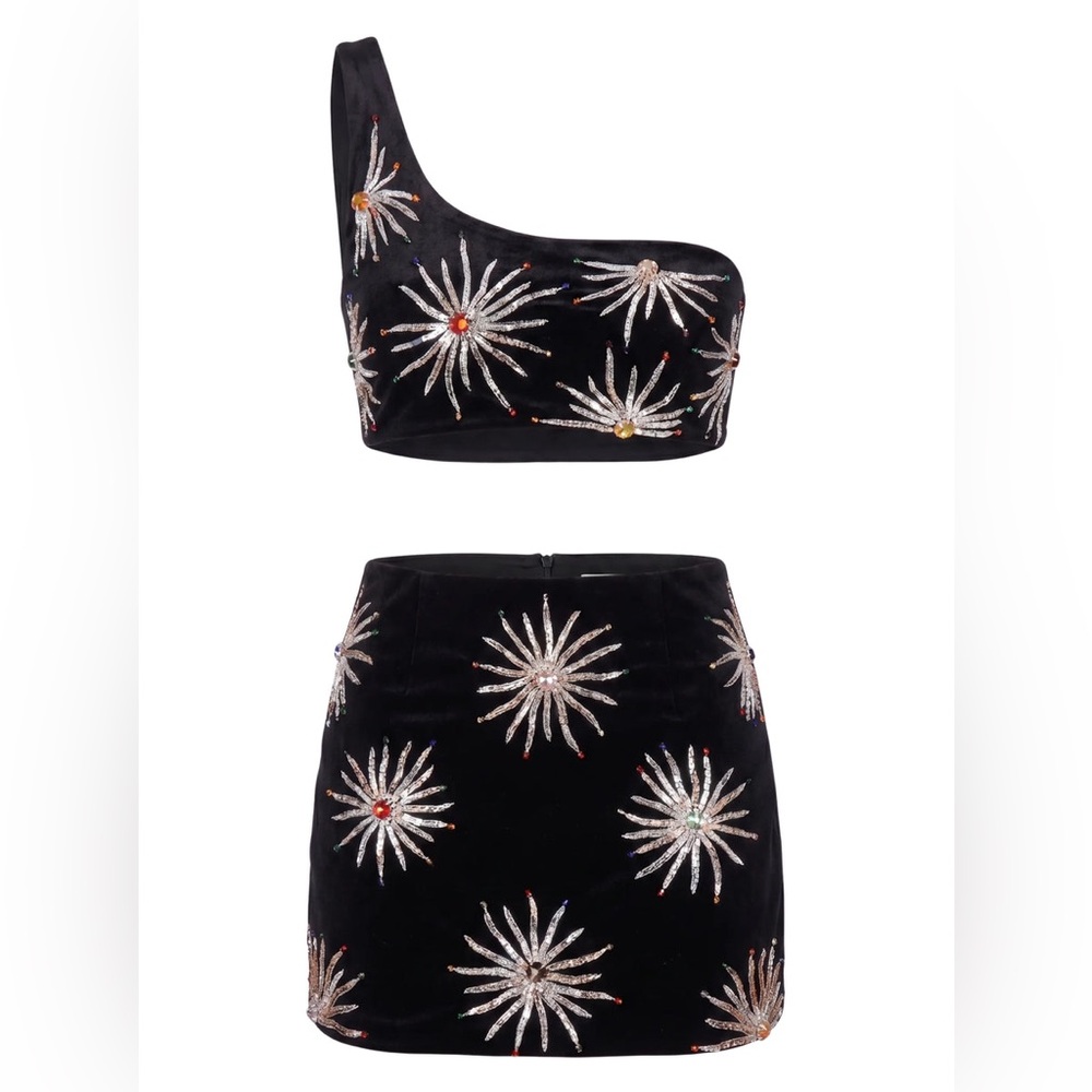Black Sequin Sunburst Callie Co-ord One Shoulder Bikini Set - Picture 2 of 4